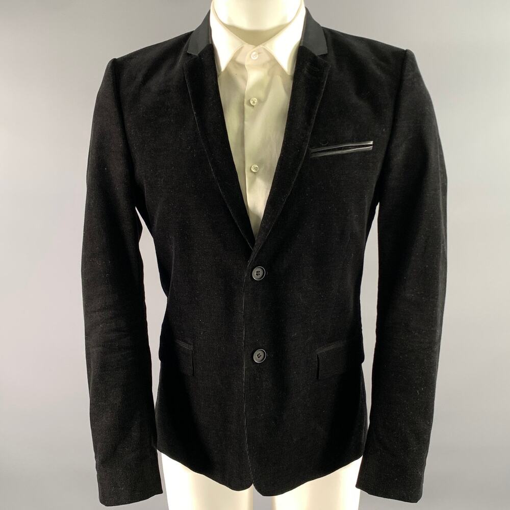 THE KOOPLES Size 38 Black Corduroy Cotton Blend Notch Lapel Sport Coat